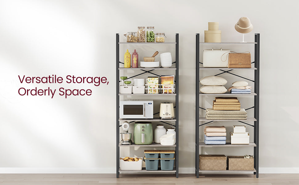 VASAGLE 6-Tier Tall Bookshelf, Large Bookcase, Steel Frame, Freestanding Shelf Unit for Living Room