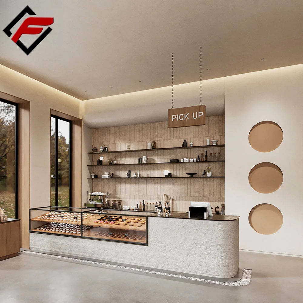 Solid Wood & Acrylic LED Lighting Retail Store Shopping Mall MDF Material Showcase Iron Bread & Coffee Shop Display Cabinet