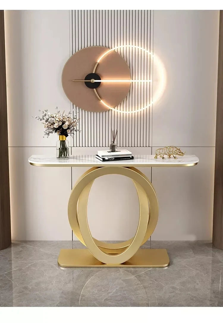 Luxurious Slate Console Tables Italian Semicircular Iron Entrance Cabinet Table Home Furniture Creative Corridor End View Desk T
