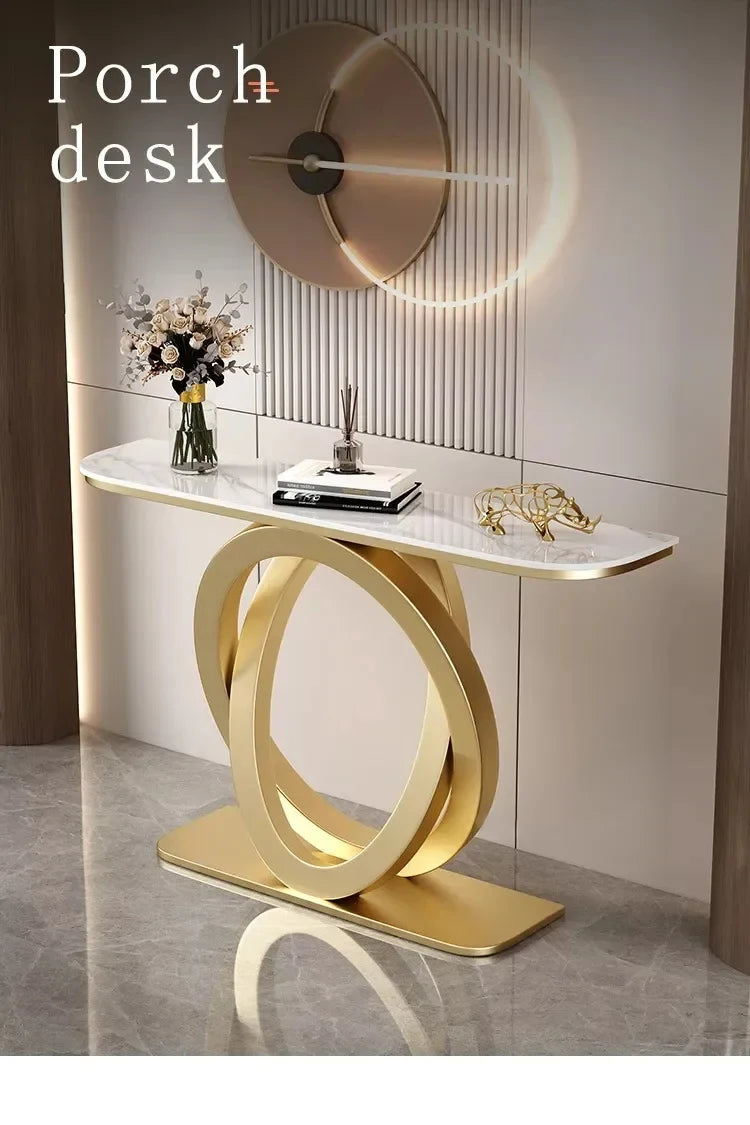 Luxurious Slate Console Tables Italian Semicircular Iron Entrance Cabinet Table Home Furniture Creative Corridor End View Desk T