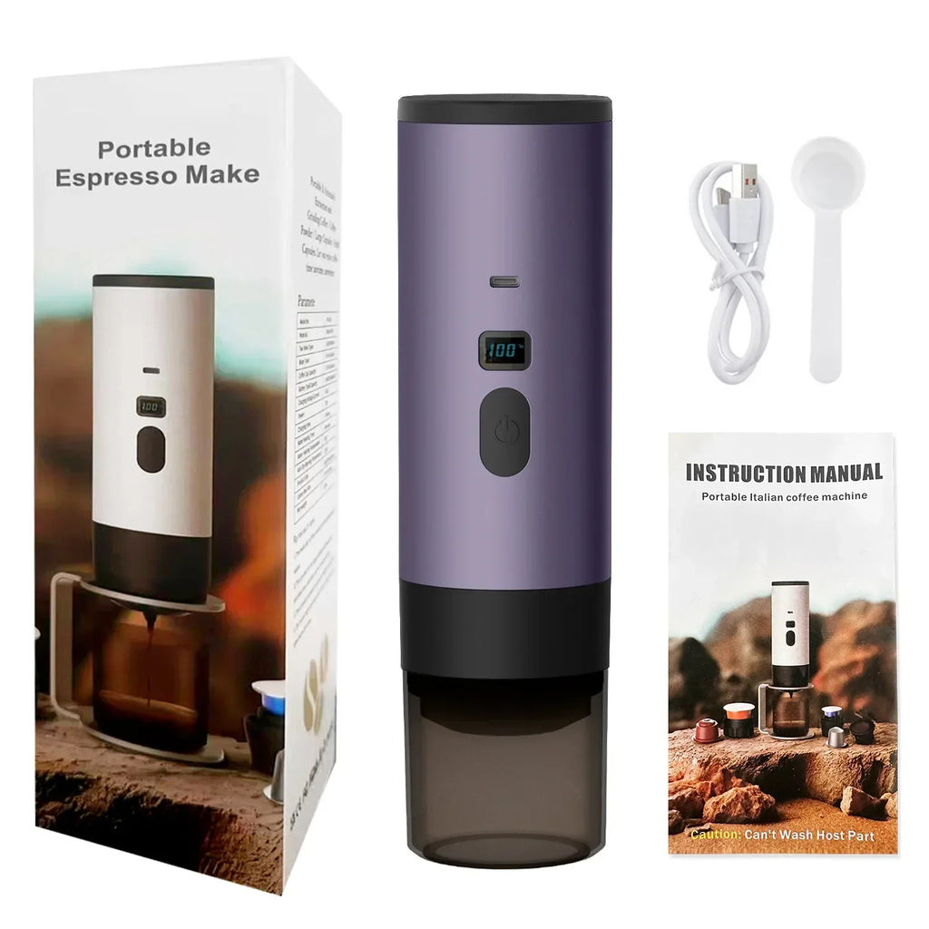 Portable Electric Coffee Maker 3-in-1 Capsule Coffee Grinder Travel Coffee Maker with Cordless Heating for Car and Home Camping