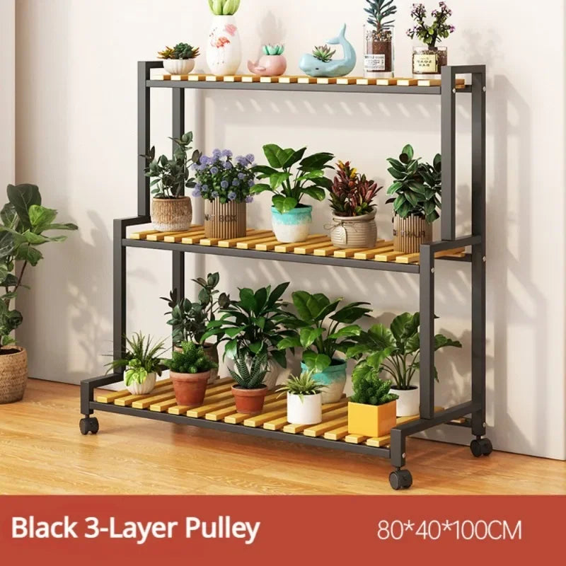 Multi-Layer Flower Rack Indoor And Outdoor Balcony Living Room Shelf With Wheel Floor Standing Storage Racks Metal Plant Stand