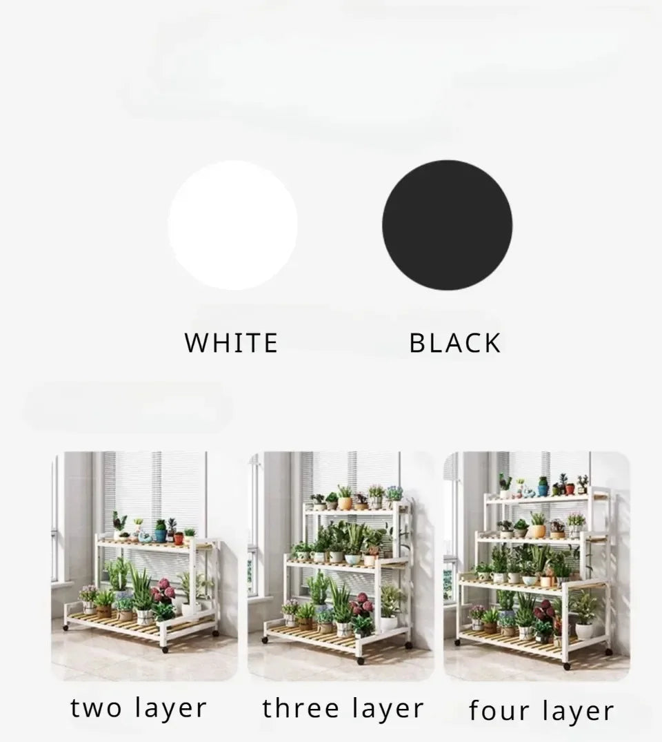 Multi-Layer Flower Rack Indoor And Outdoor Balcony Living Room Shelf With Wheel Floor Standing Storage Racks Metal Plant Stand