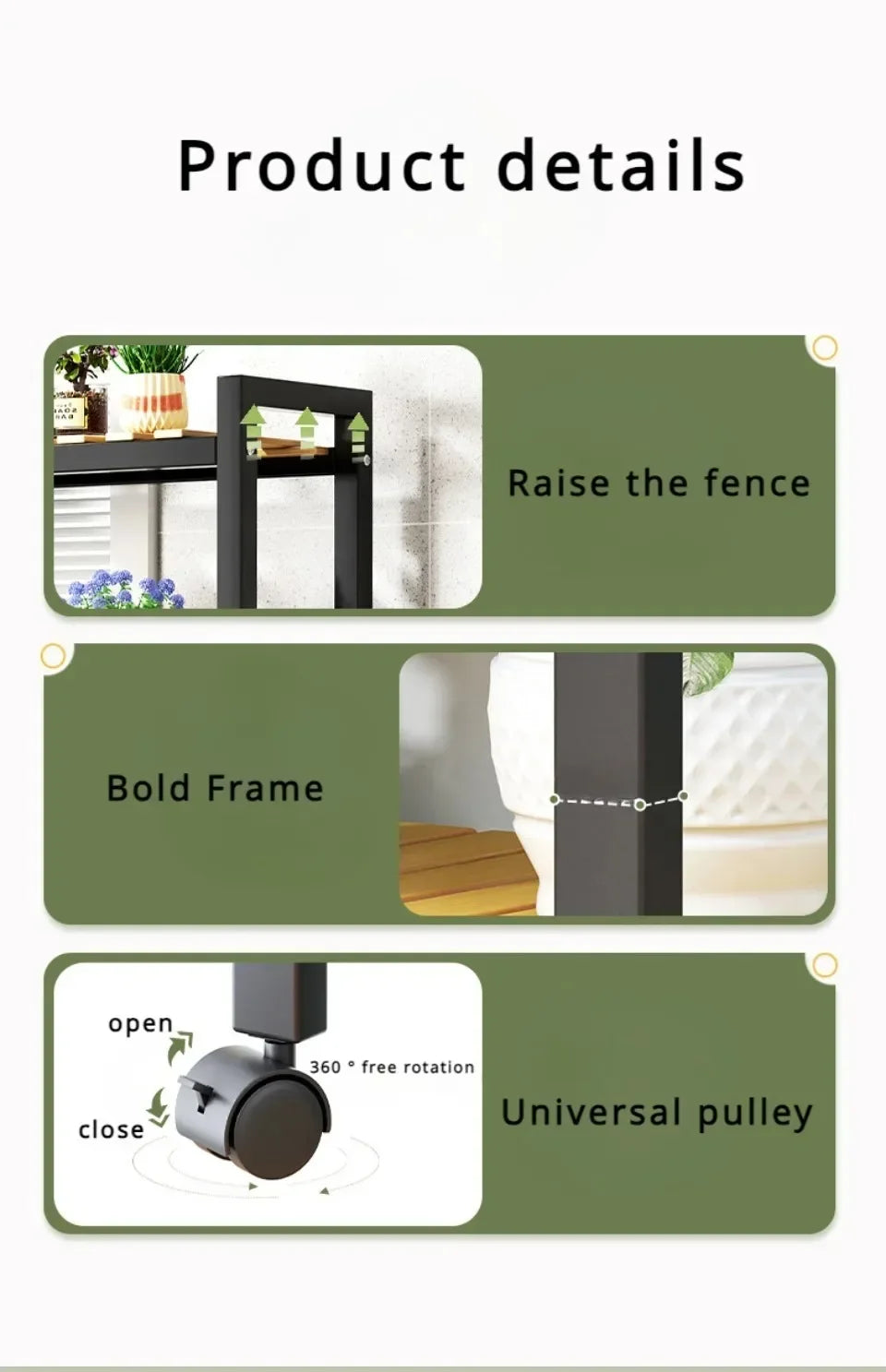 Multi-Layer Flower Rack Indoor And Outdoor Balcony Living Room Shelf With Wheel Floor Standing Storage Racks Metal Plant Stand