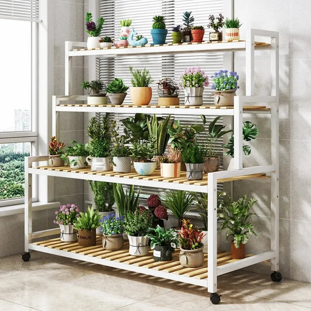 Multi-Layer Flower Rack Indoor And Outdoor Balcony Living Room Shelf With Wheel Floor Standing Storage Racks Metal Plant Stand