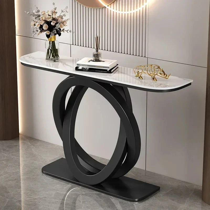 Luxurious Slate Console Tables Italian Semicircular Iron Entrance Cabinet Table Home Furniture Creative Corridor End View Desk T
