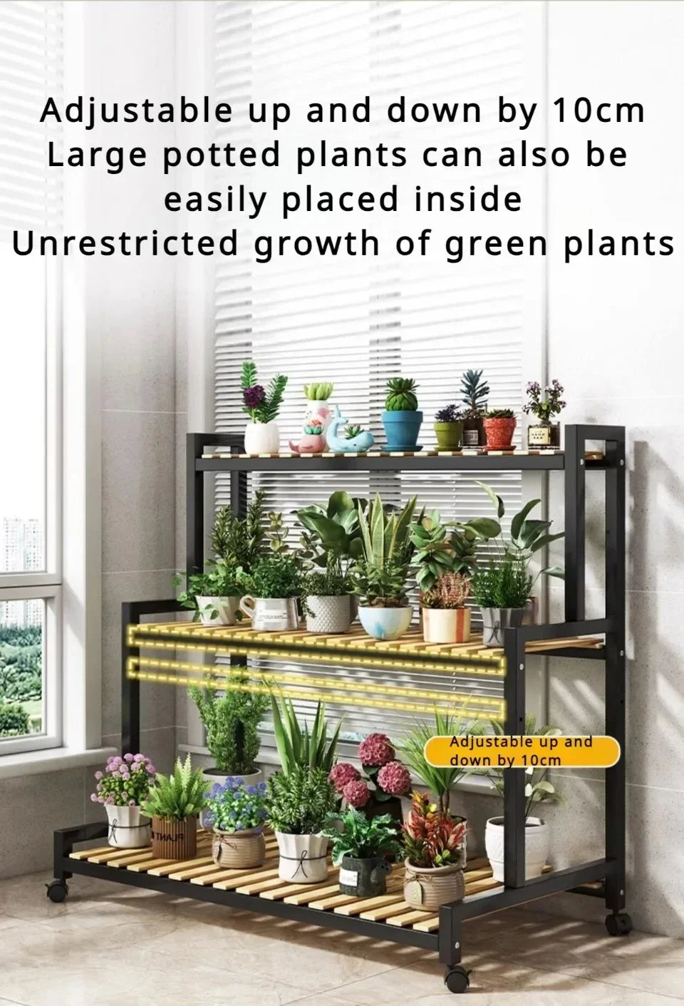 Multi-Layer Flower Rack Indoor And Outdoor Balcony Living Room Shelf With Wheel Floor Standing Storage Racks Metal Plant Stand