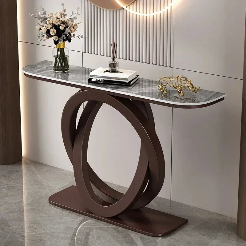 Luxurious Slate Console Tables Italian Semicircular Iron Entrance Cabinet Table Home Furniture Creative Corridor End View Desk T