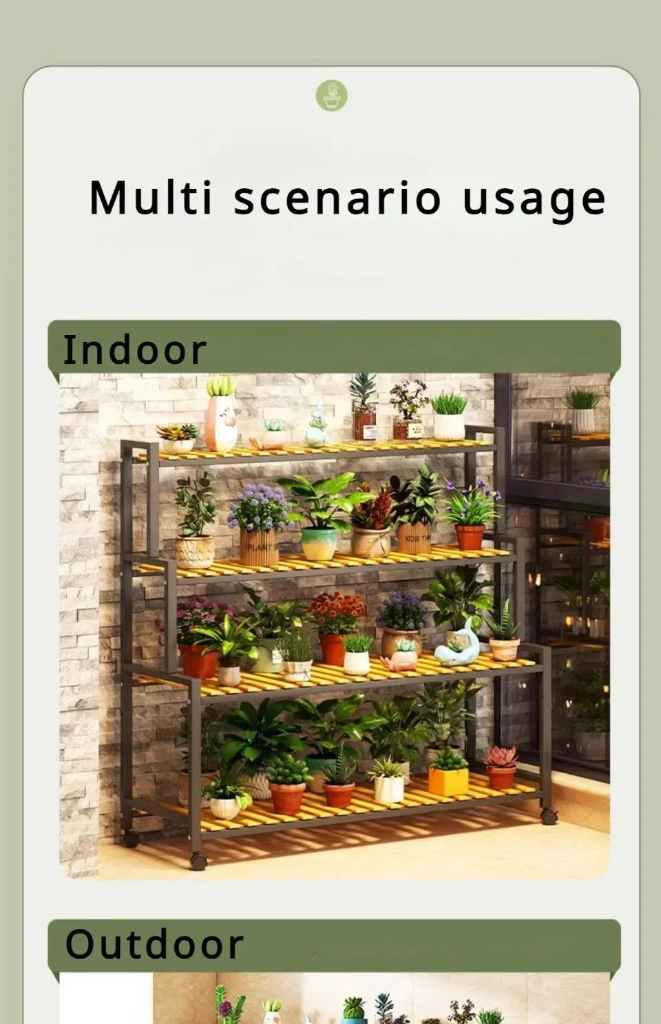 Multi-Layer Flower Rack Indoor And Outdoor Balcony Living Room Shelf With Wheel Floor Standing Storage Racks Metal Plant Stand