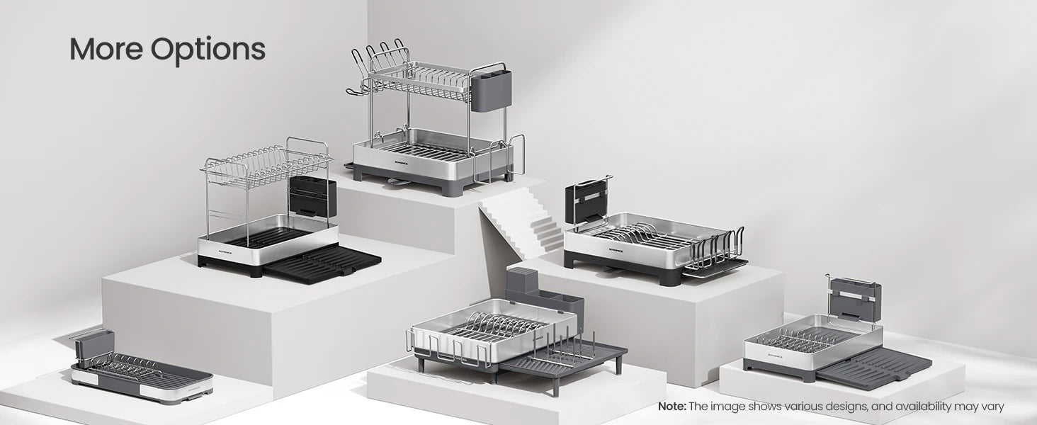 SONGMICS Dish Drying Rack - 2 Tier Dish Rack for Kitchen Counter with Rotatable and Extendable Drain Spout