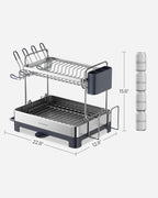 SONGMICS Dish Drying Rack - 2 Tier Dish Rack for Kitchen Counter with Rotatable and Extendable Drain Spout