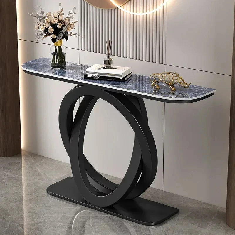 Luxurious Slate Console Tables Italian Semicircular Iron Entrance Cabinet Table Home Furniture Creative Corridor End View Desk T