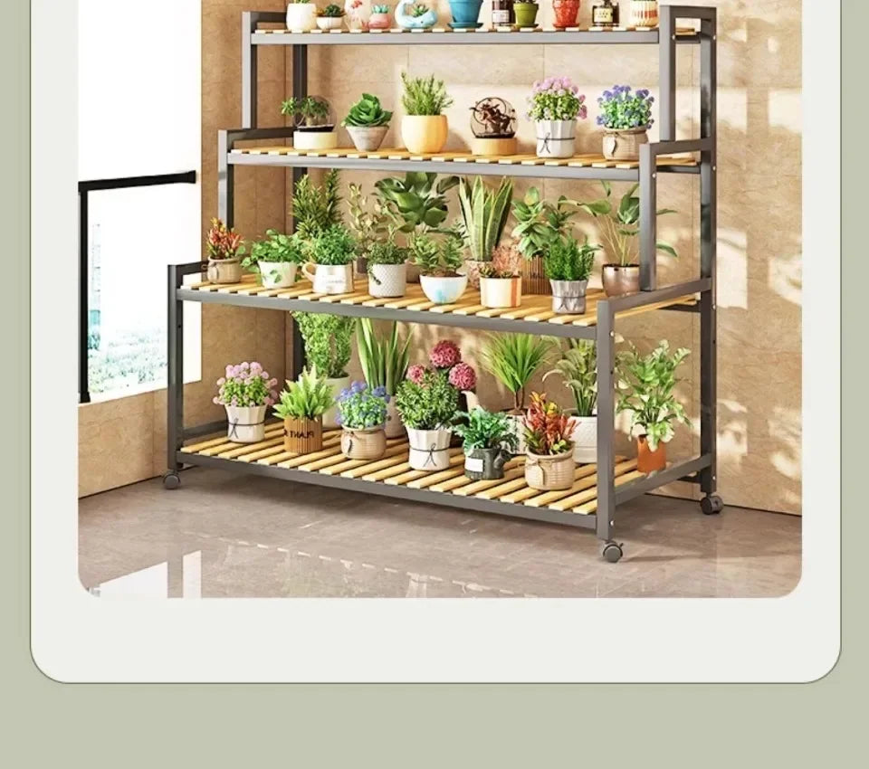 Multi-Layer Flower Rack Indoor And Outdoor Balcony Living Room Shelf With Wheel Floor Standing Storage Racks Metal Plant Stand