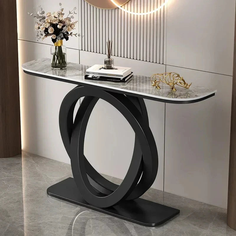 Luxurious Slate Console Tables Italian Semicircular Iron Entrance Cabinet Table Home Furniture Creative Corridor End View Desk T