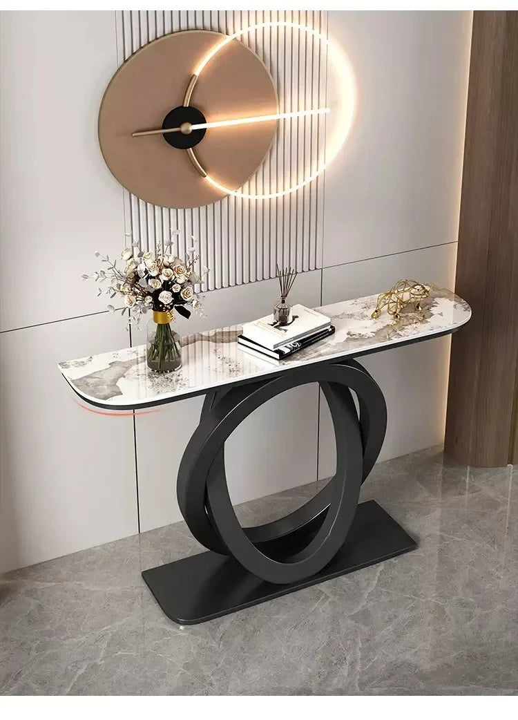 Luxurious Slate Console Tables Italian Semicircular Iron Entrance Cabinet Table Home Furniture Creative Corridor End View Desk T