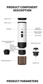 Portable Electric Coffee Maker 3-in-1 Capsule Coffee Grinder Travel Coffee Maker with Cordless Heating for Car and Home Camping