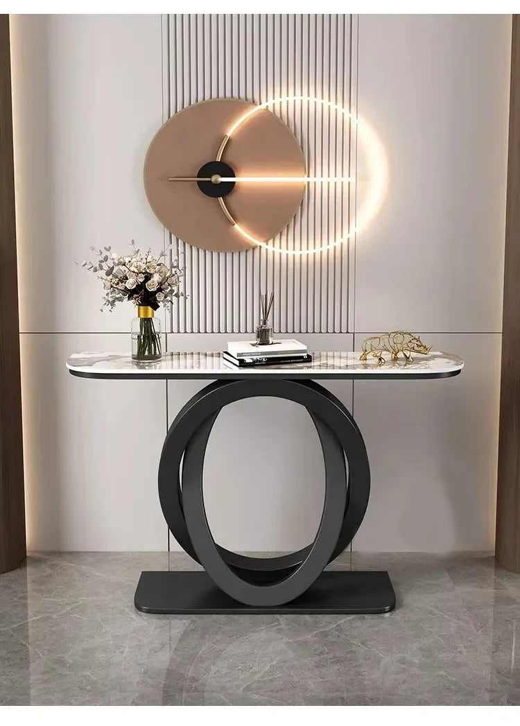 Luxurious Slate Console Tables Italian Semicircular Iron Entrance Cabinet Table Home Furniture Creative Corridor End View Desk T