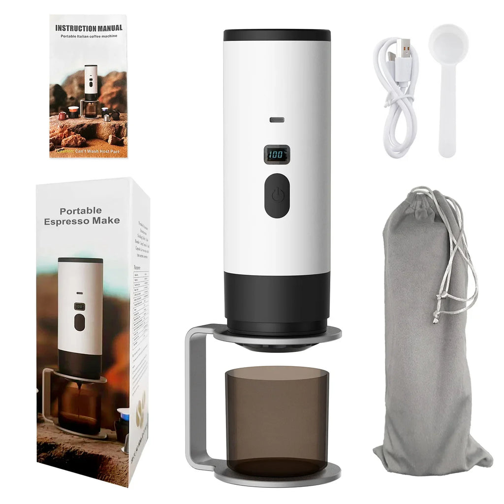 Portable Electric Coffee Maker 3-in-1 Capsule Coffee Grinder Travel Coffee Maker with Cordless Heating for Car and Home Camping
