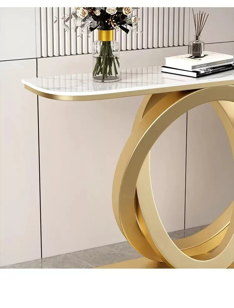 Luxurious Slate Console Tables Italian Semicircular Iron Entrance Cabinet Table Home Furniture Creative Corridor End View Desk T