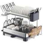 SONGMICS Dish Drying Rack - 2 Tier Dish Rack for Kitchen Counter with Rotatable and Extendable Drain Spout