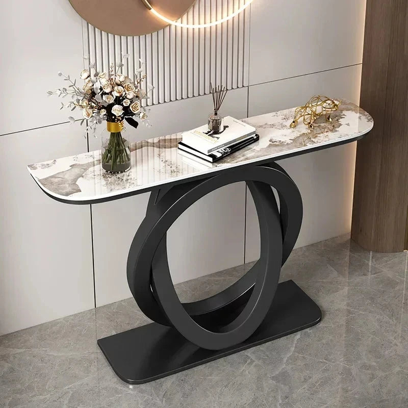 Luxurious Slate Console Tables Italian Semicircular Iron Entrance Cabinet Table Home Furniture Creative Corridor End View Desk T