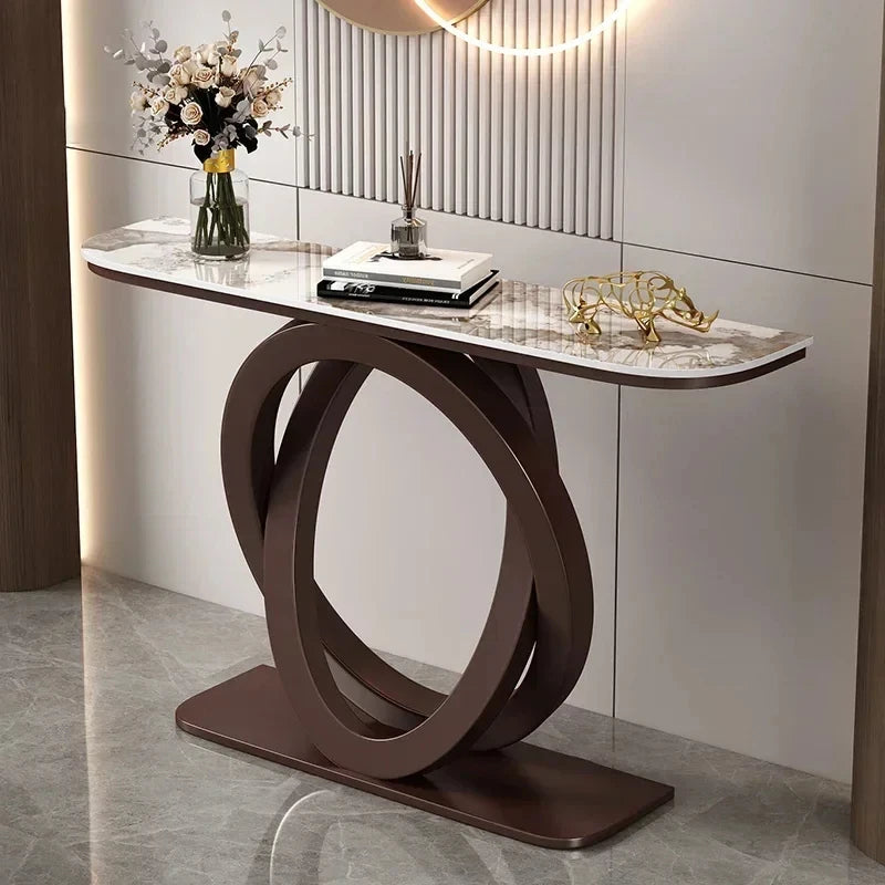 Luxurious Slate Console Tables Italian Semicircular Iron Entrance Cabinet Table Home Furniture Creative Corridor End View Desk T