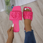 Summer Slippers for Women Flip Flops Flats  New Pleated Korean Slippers Women Sandals Green Slip on Shoes Plus Size 35-43