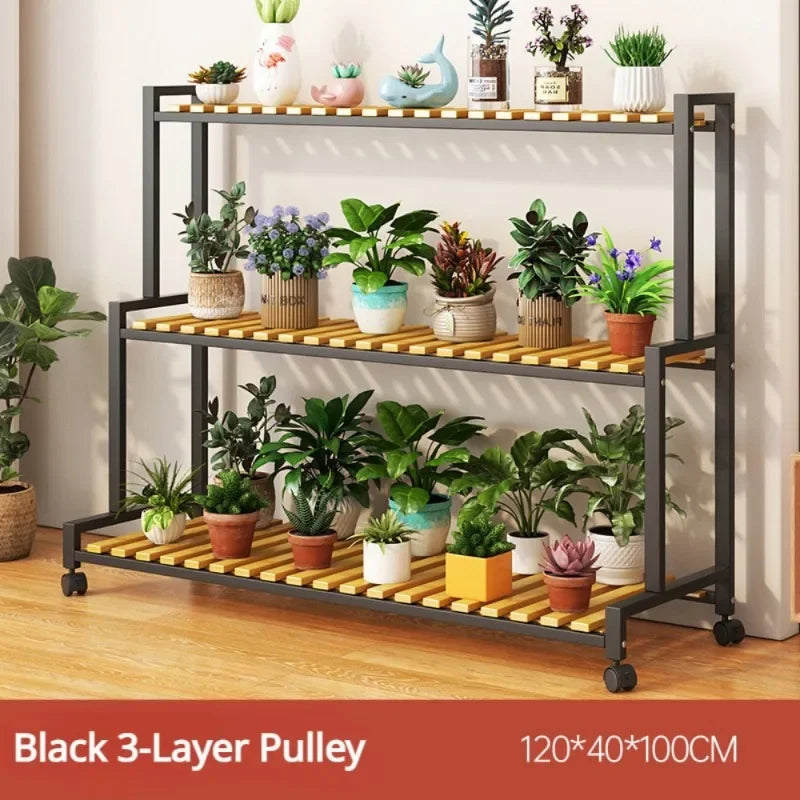 Multi-Layer Flower Rack Indoor And Outdoor Balcony Living Room Shelf With Wheel Floor Standing Storage Racks Metal Plant Stand