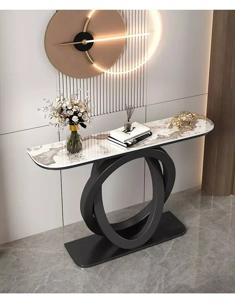 Luxurious Slate Console Tables Italian Semicircular Iron Entrance Cabinet Table Home Furniture Creative Corridor End View Desk T