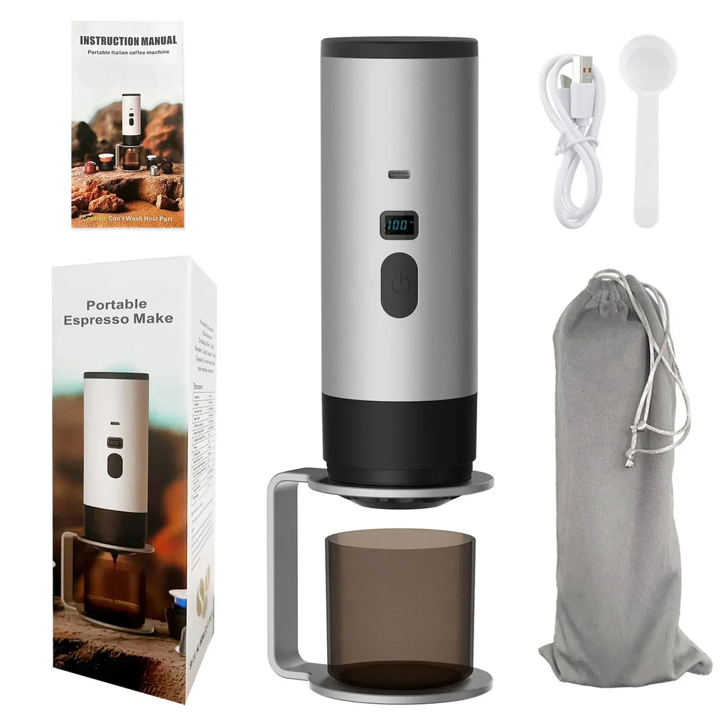 Portable Electric Coffee Maker 3-in-1 Capsule Coffee Grinder Travel Coffee Maker with Cordless Heating for Car and Home Camping