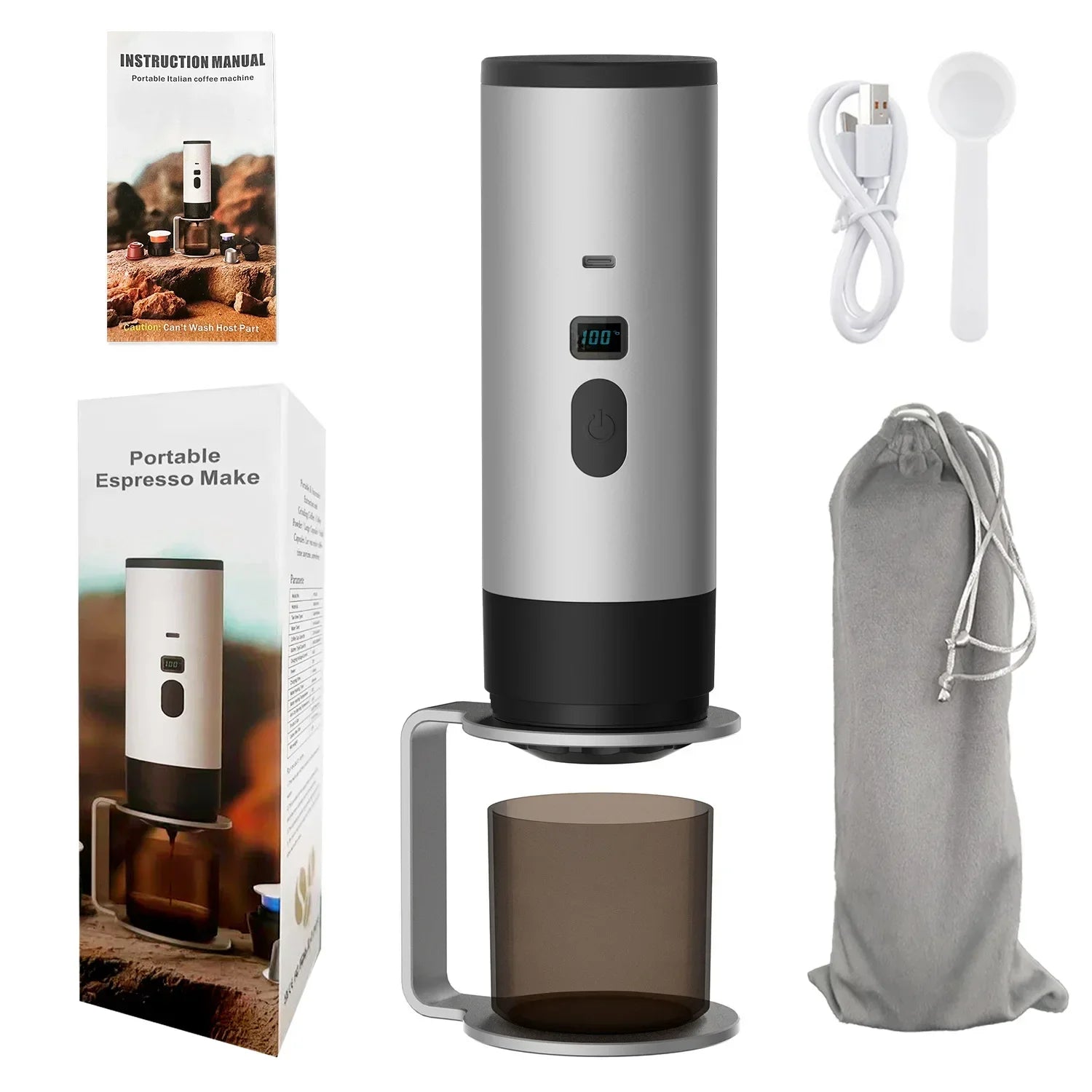 Portable Electric Coffee Maker 3-in-1 Capsule Coffee Grinder Travel Coffee Maker with Cordless Heating for Car and Home Camping