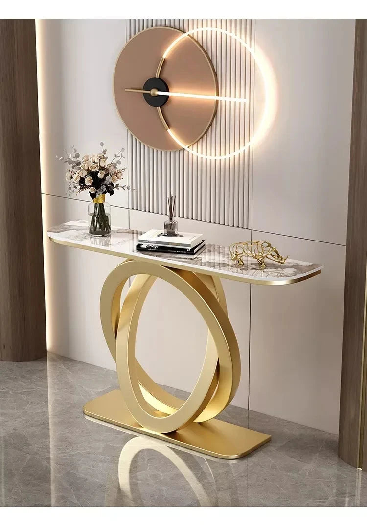 Luxurious Slate Console Tables Italian Semicircular Iron Entrance Cabinet Table Home Furniture Creative Corridor End View Desk T