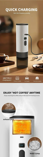 Portable Electric Coffee Maker 3-in-1 Capsule Coffee Grinder Travel Coffee Maker with Cordless Heating for Car and Home Camping