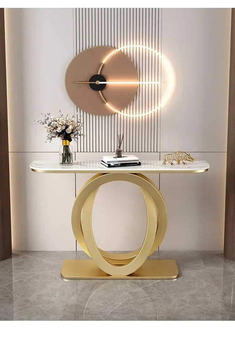 Luxurious Slate Console Tables Italian Semicircular Iron Entrance Cabinet Table Home Furniture Creative Corridor End View Desk T