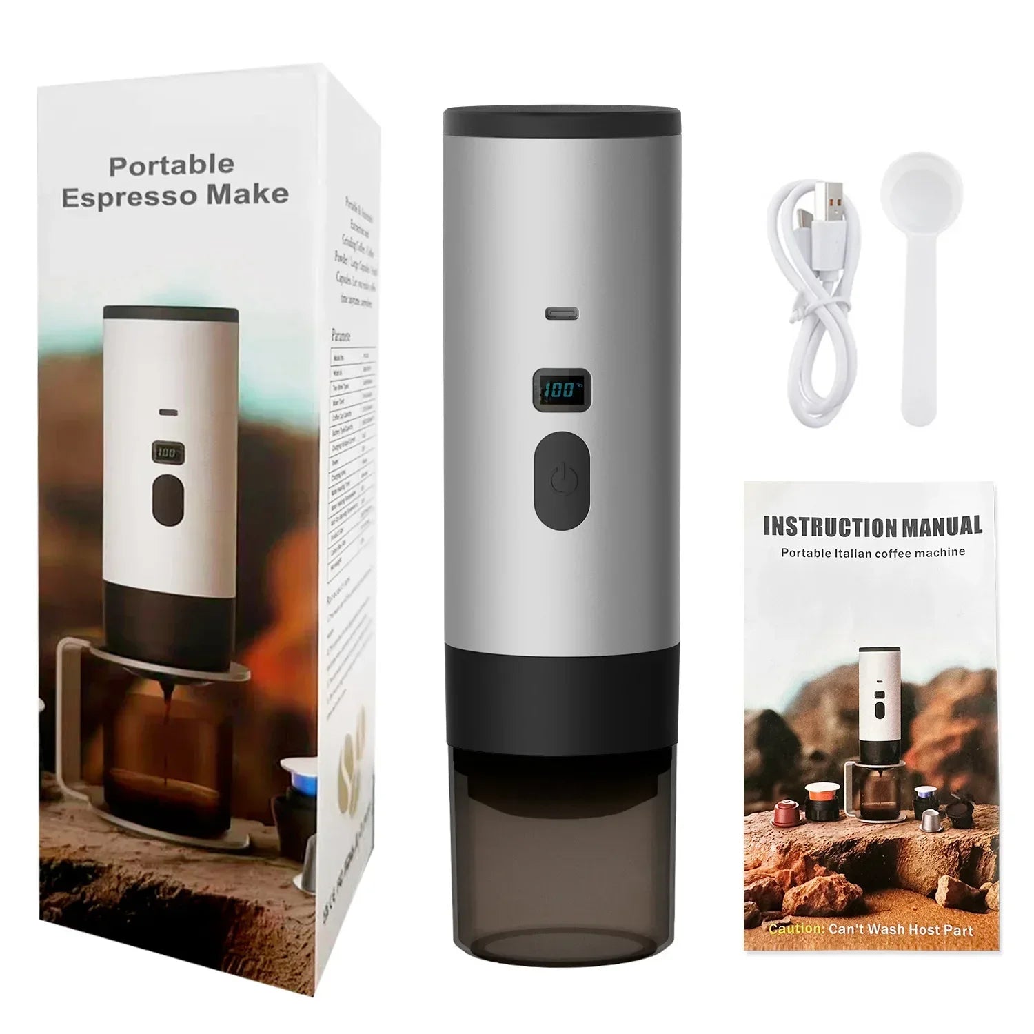 Portable Electric Coffee Maker 3-in-1 Capsule Coffee Grinder Travel Coffee Maker with Cordless Heating for Car and Home Camping