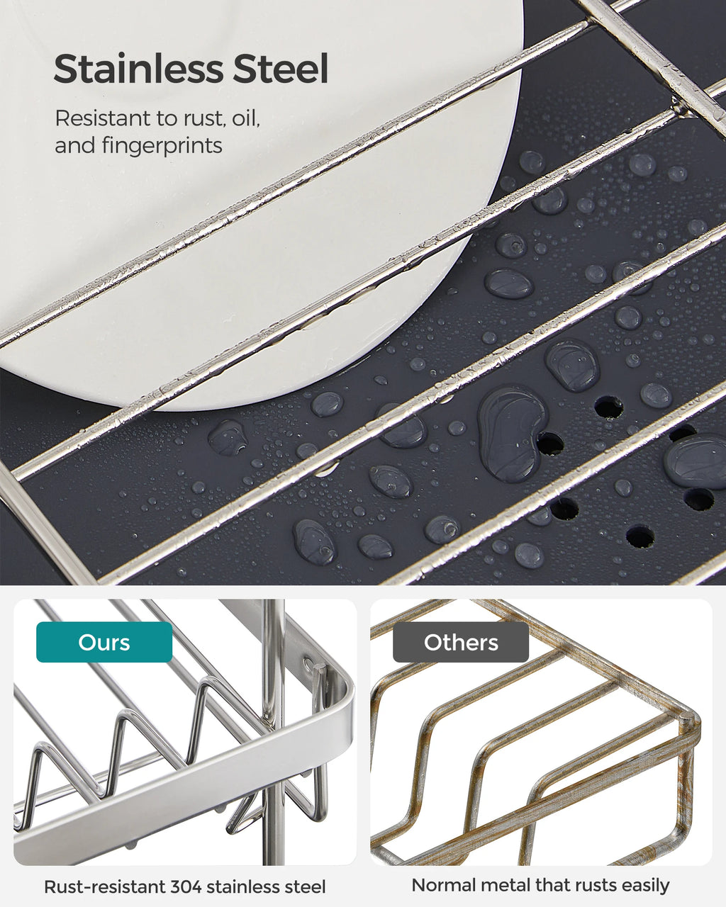 SONGMICS Dish Drying Rack - 2 Tier Dish Rack for Kitchen Counter with Rotatable and Extendable Drain Spout