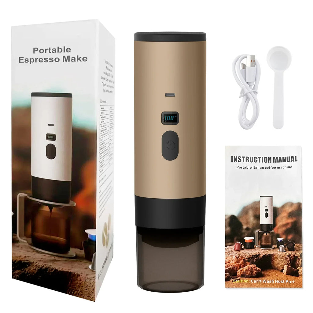 Portable Electric Coffee Maker 3-in-1 Capsule Coffee Grinder Travel Coffee Maker with Cordless Heating for Car and Home Camping