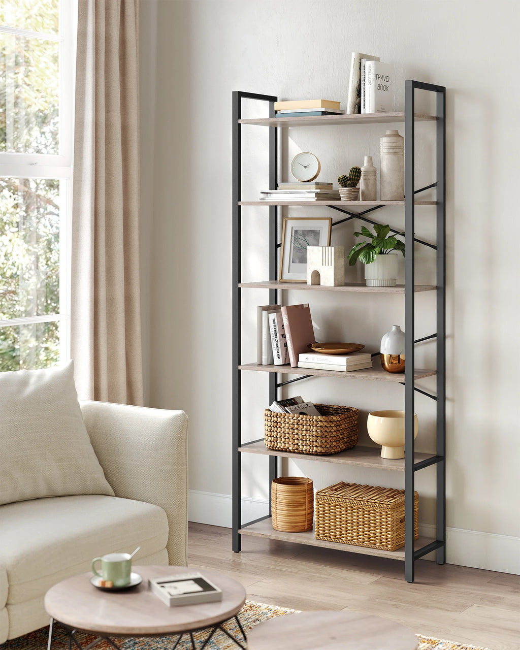 VASAGLE 6-Tier Tall Bookshelf, Large Bookcase, Steel Frame, Freestanding Shelf Unit for Living Room