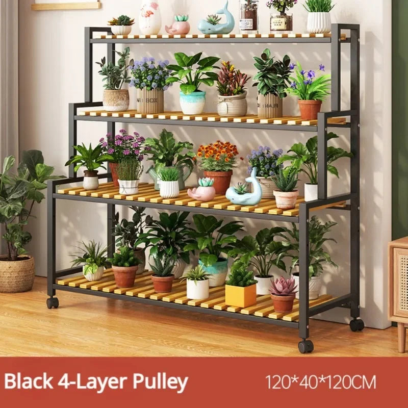 Multi-Layer Flower Rack Indoor And Outdoor Balcony Living Room Shelf With Wheel Floor Standing Storage Racks Metal Plant Stand