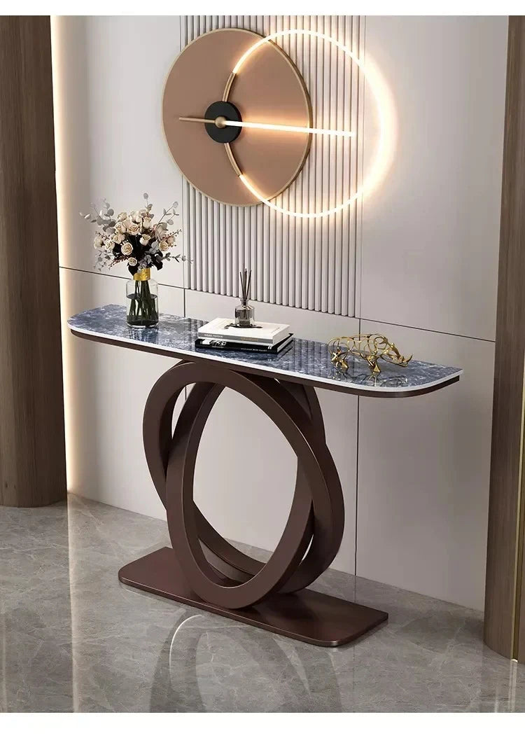 Luxurious Slate Console Tables Italian Semicircular Iron Entrance Cabinet Table Home Furniture Creative Corridor End View Desk T