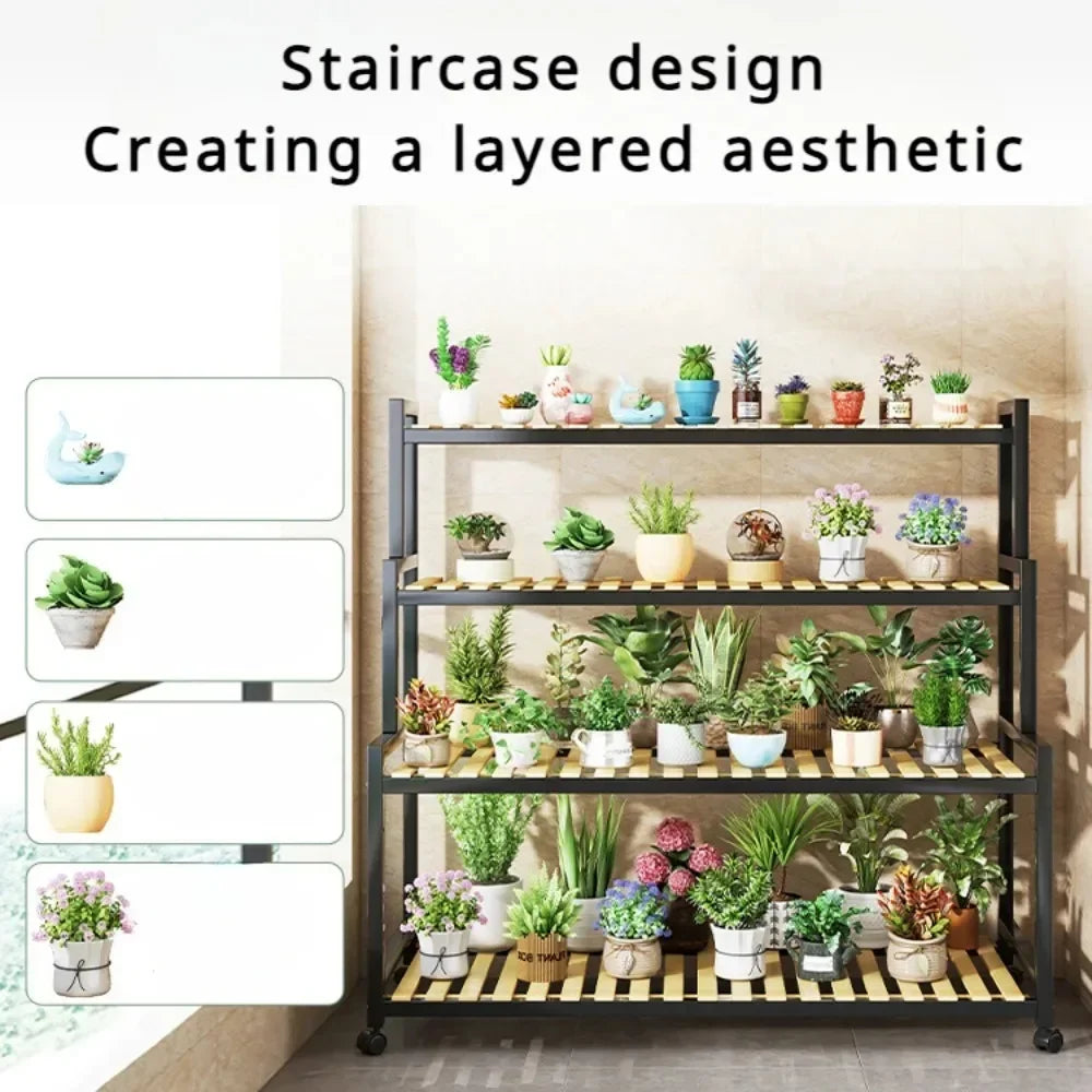 Multi-Layer Flower Rack Indoor And Outdoor Balcony Living Room Shelf With Wheel Floor Standing Storage Racks Metal Plant Stand